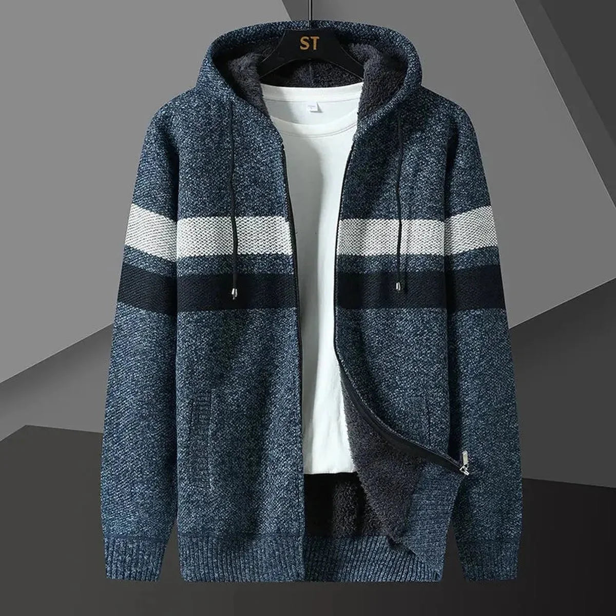 Heren Ontspannen Gebreide Hoodie Vest met Rits