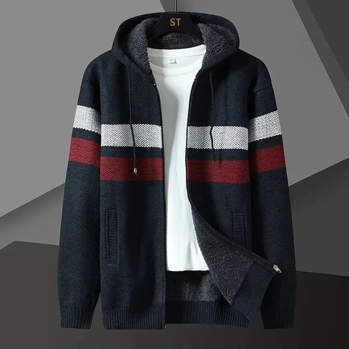 Heren Ontspannen Gebreide Hoodie Vest met Rits