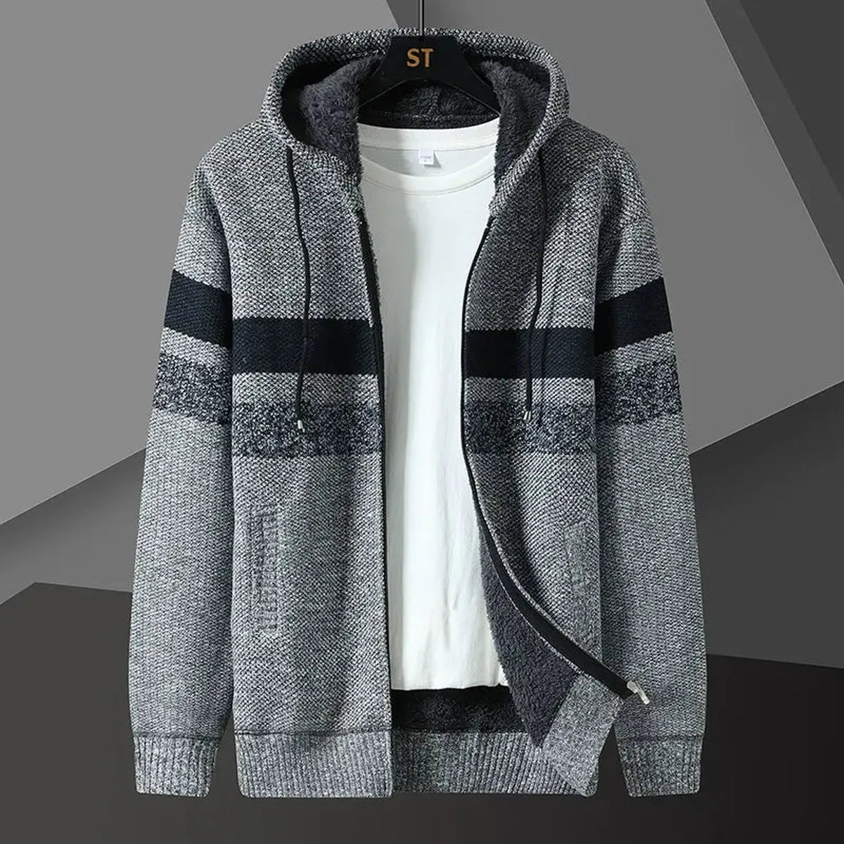 Heren Ontspannen Gebreide Hoodie Vest met Rits