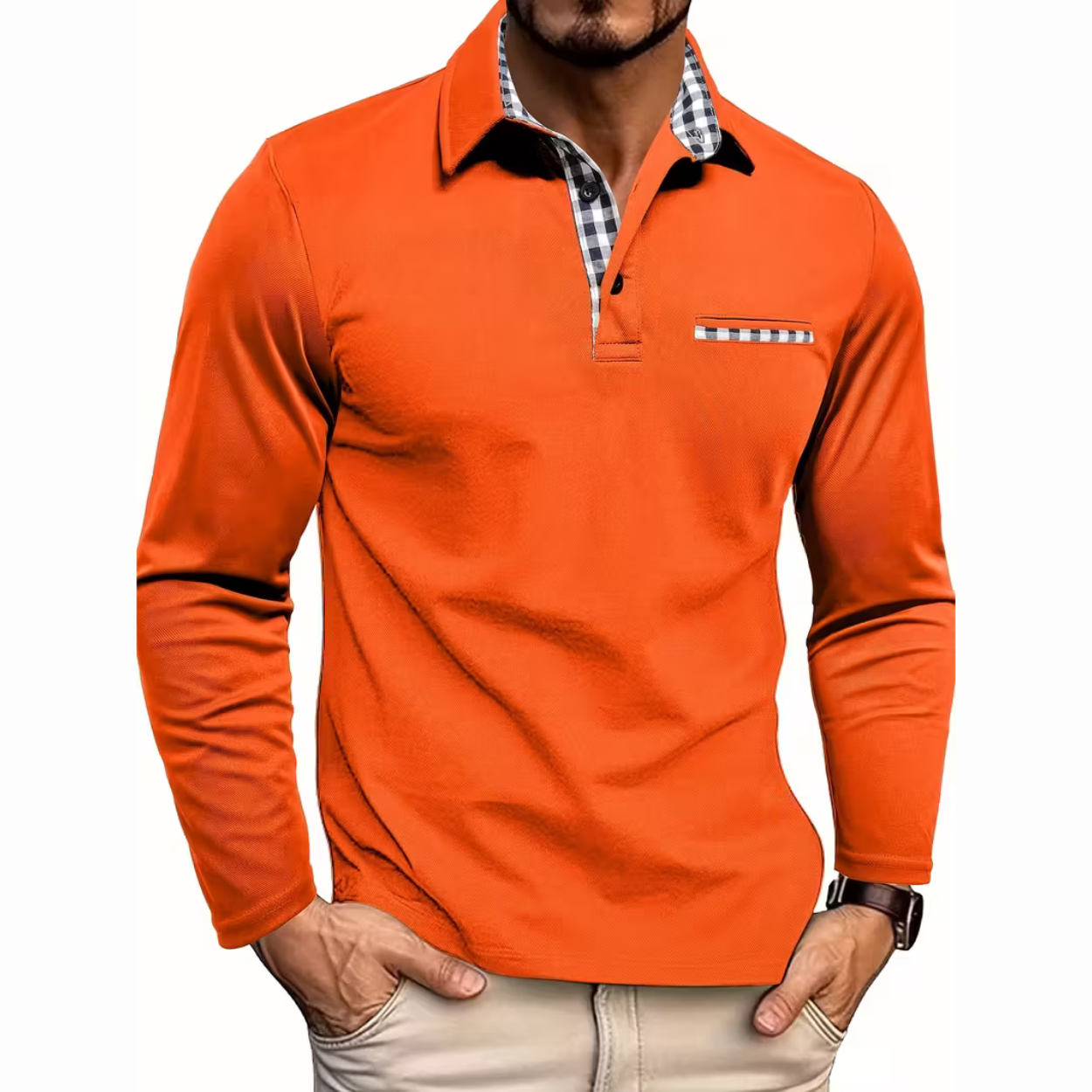 Heren Polo Shirt met Lange Mouwen van Katoenmengsel