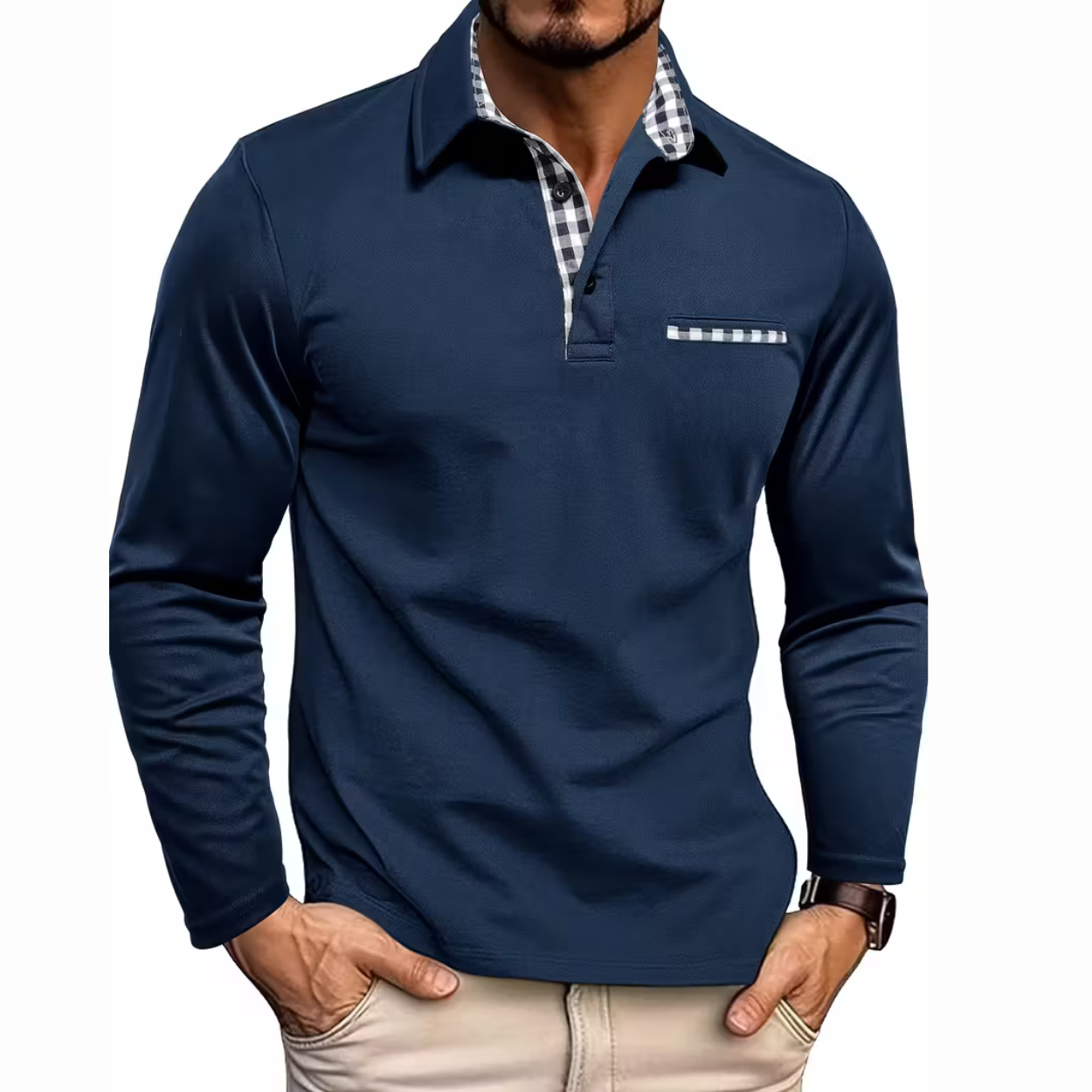Heren Polo Shirt met Lange Mouwen van Katoenmengsel