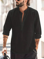 Heren Relaxed Fit Bandkraag Lange Mouwen Shirt voor Casual Gebruik