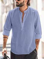 Heren Relaxed Fit Bandkraag Lange Mouwen Shirt voor Casual Gebruik