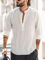 Heren Relaxed Fit Bandkraag Lange Mouwen Shirt voor Casual Gebruik