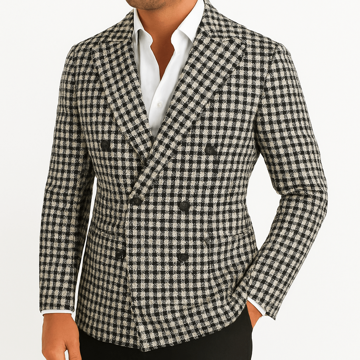 Heren Slank Passende Geruite Dubbelzijdige Blazer