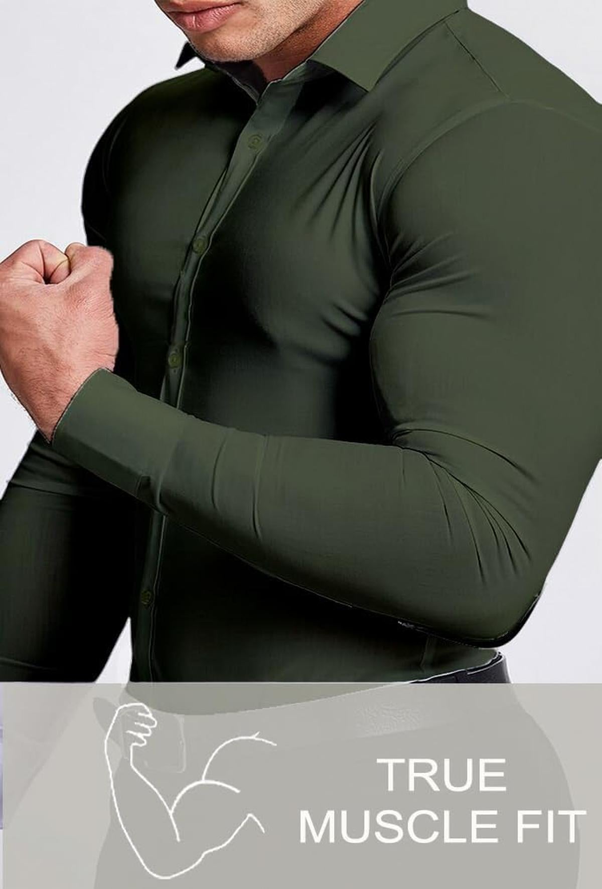 Heren Slim-Fit Kreukvrije Stretch Overhemd