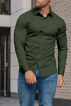 Heren Slim-Fit Kreukvrije Stretch Overhemd