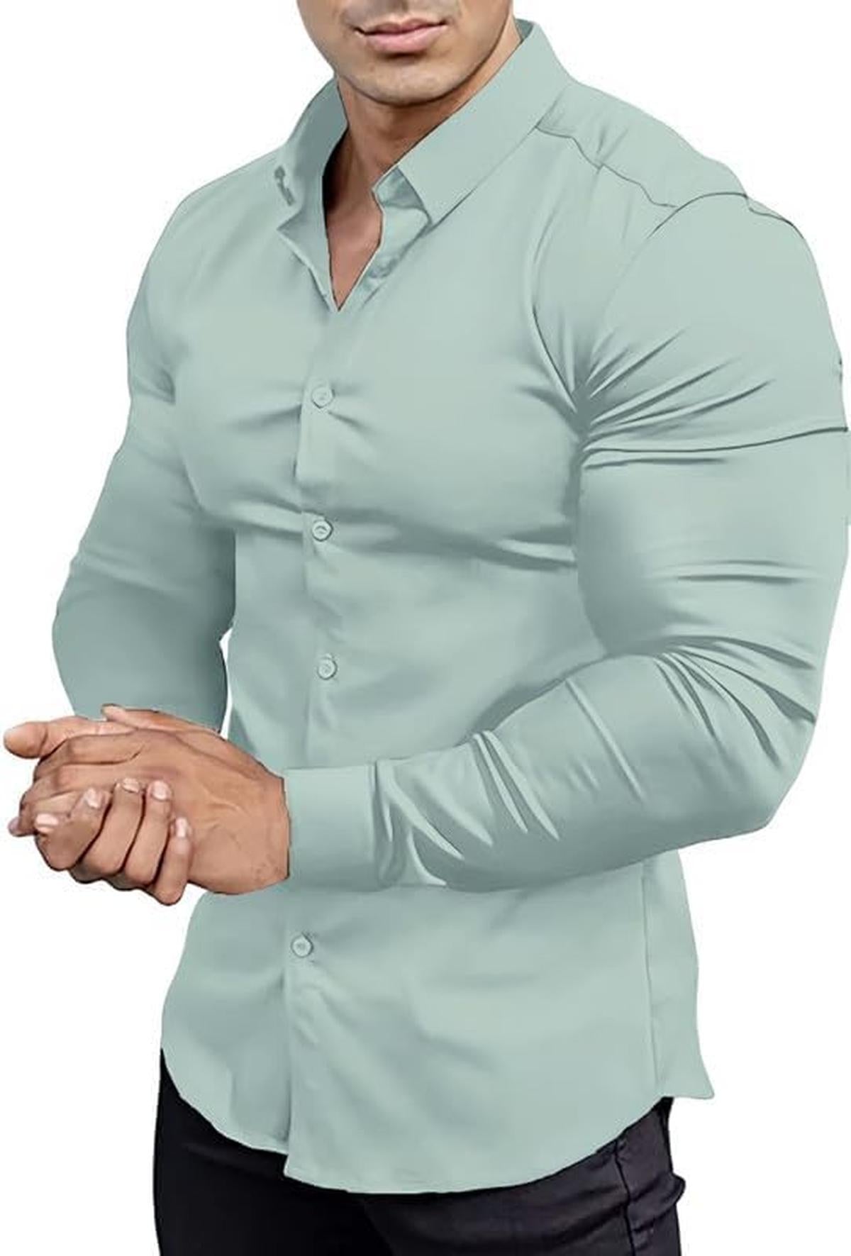Heren Slim-Fit Kreukvrije Stretch Overhemd