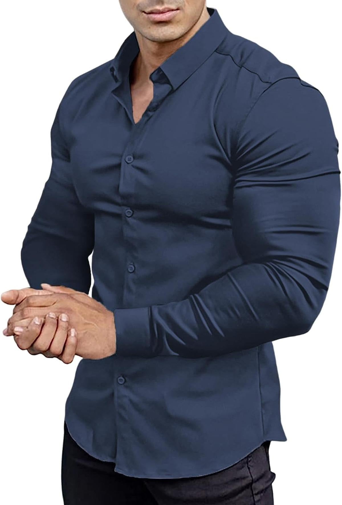 Heren Slim-Fit Kreukvrije Stretch Overhemd