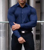 Heren Slim-Fit Kreukvrije Stretch Overhemd