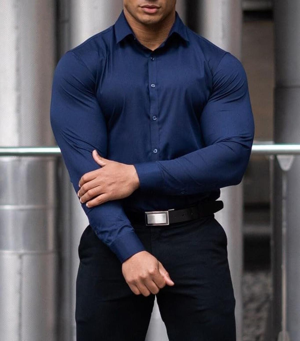 Heren Slim-Fit Kreukvrije Stretch Overhemd
