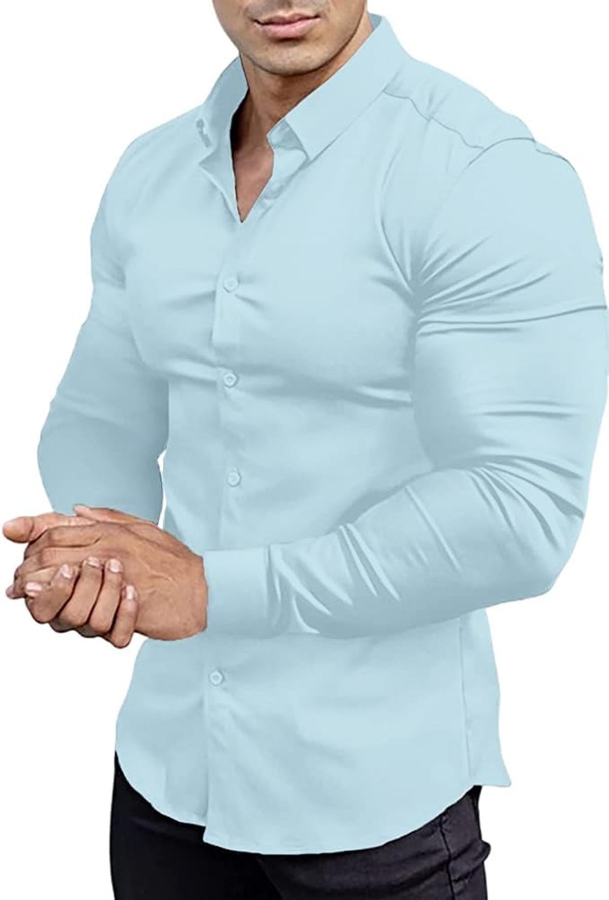Heren Slim-Fit Kreukvrije Stretch Overhemd