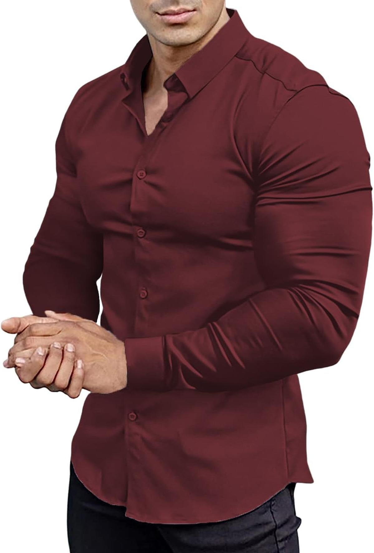Heren Slim-Fit Kreukvrije Stretch Overhemd