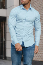 Heren Slim-Fit Kreukvrije Stretch Overhemd