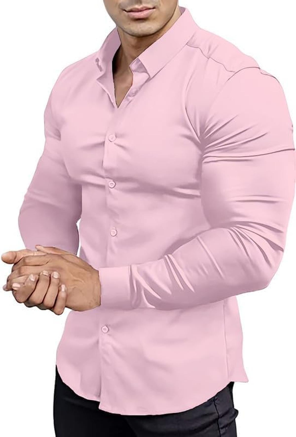 Heren Slim-Fit Kreukvrije Stretch Overhemd