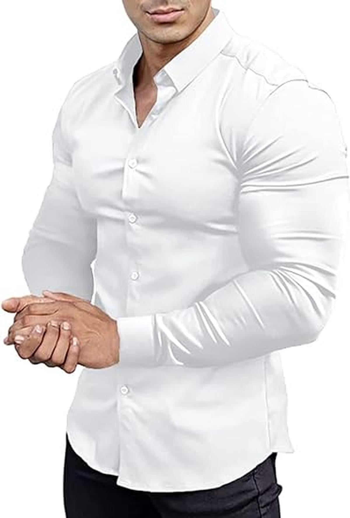 Heren Slim-Fit Kreukvrije Stretch Overhemd
