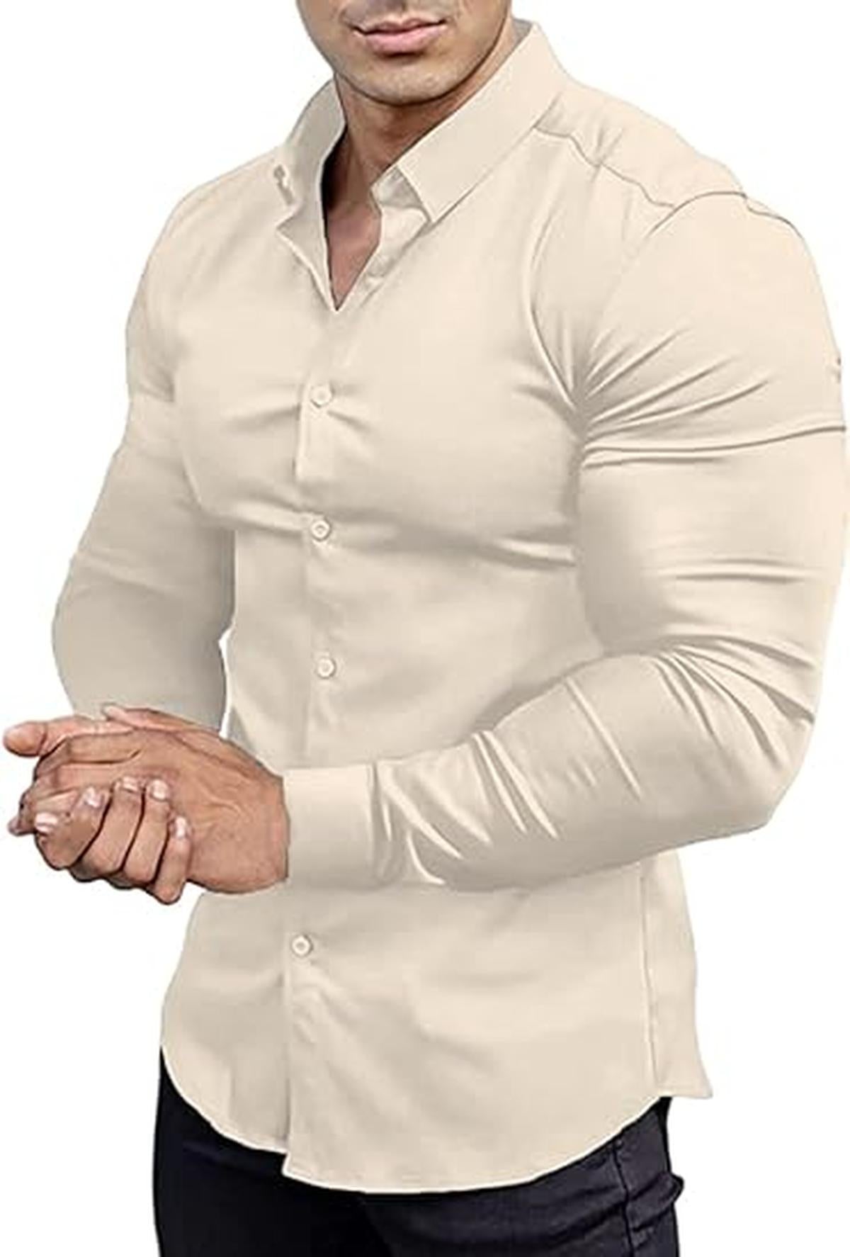 Heren Slim-Fit Kreukvrije Stretch Overhemd