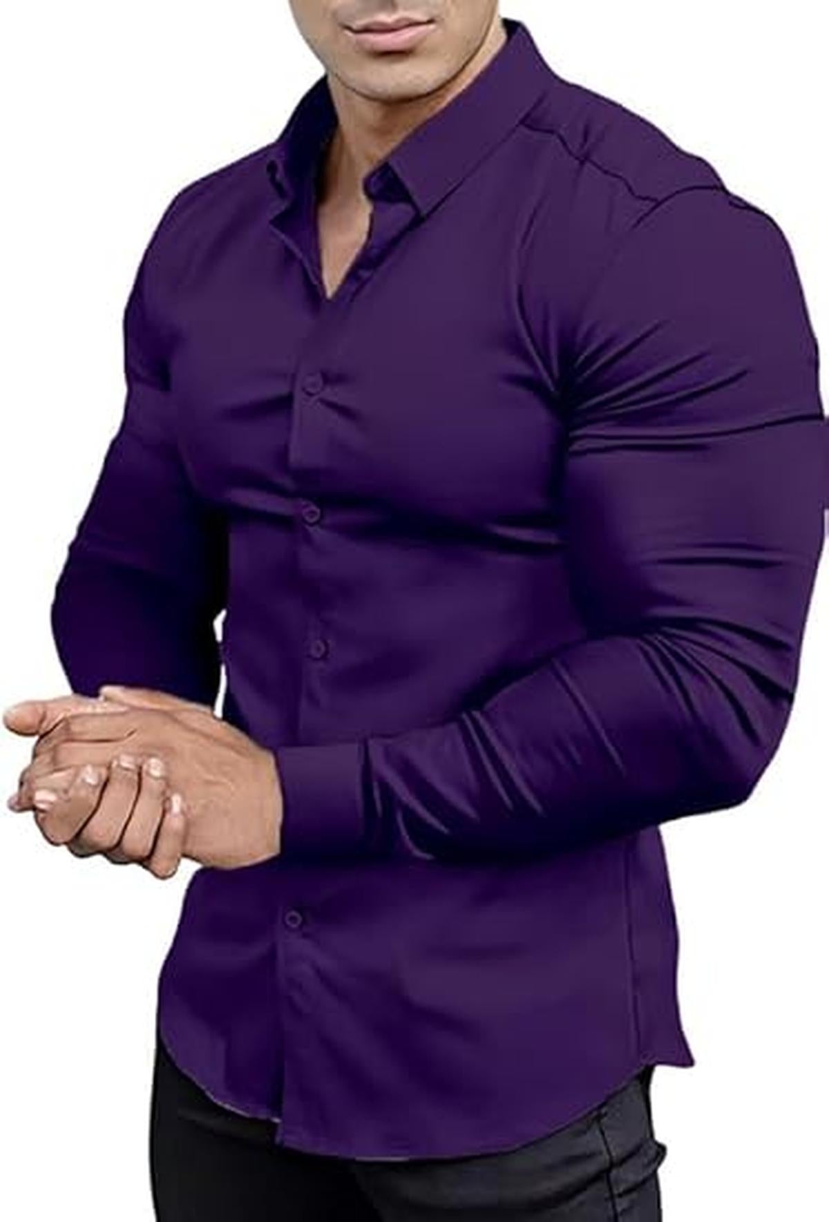Heren Slim-Fit Kreukvrije Stretch Overhemd