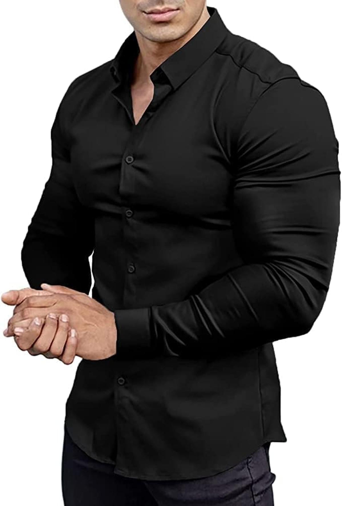 Heren Slim-Fit Kreukvrije Stretch Overhemd