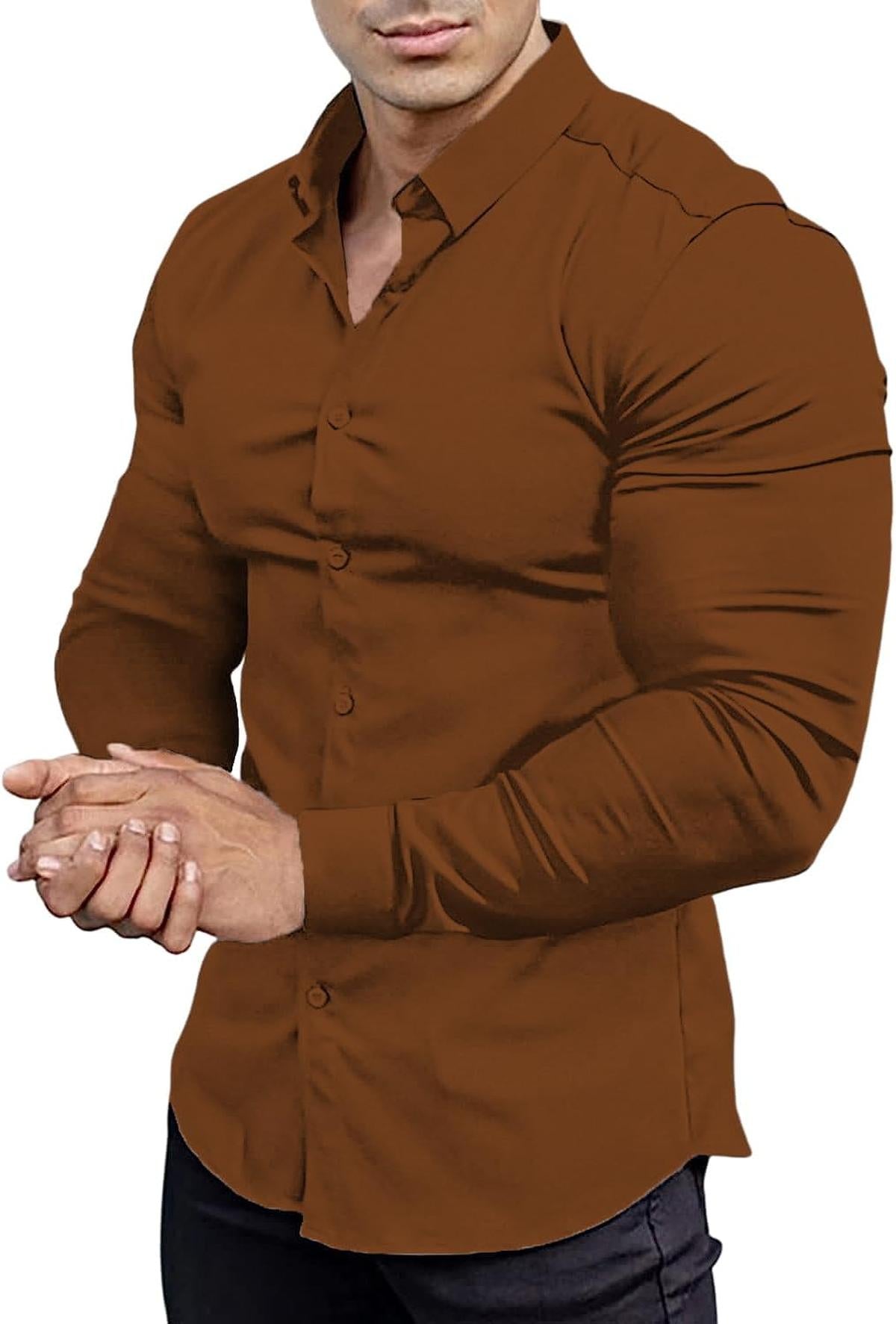 Heren Slim-Fit Kreukvrije Stretch Overhemd