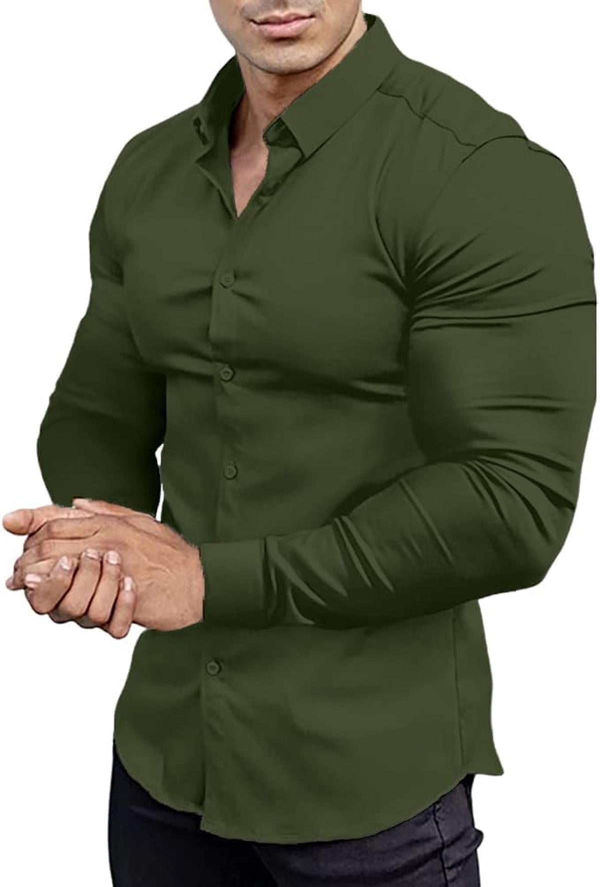 Heren Slim-Fit Kreukvrije Stretch Overhemd