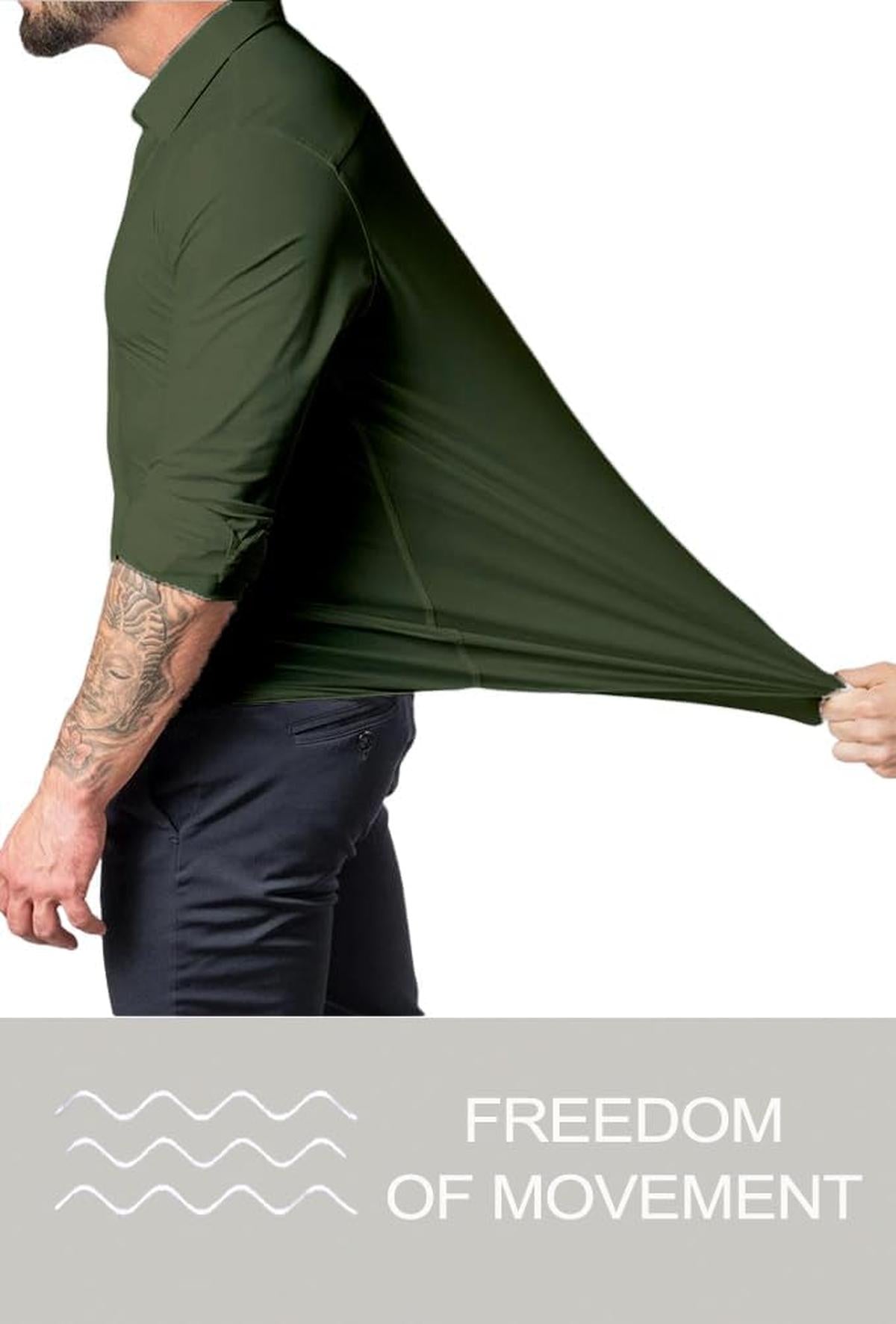 Heren Slim-Fit Kreukvrije Stretch Overhemd
