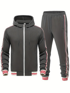 Heren Slim Fit Trainingspak met Capuchon en Strepen - Comfortabele Gebreide Mix