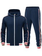 Heren Slim Fit Trainingspak met Capuchon en Strepen - Comfortabele Gebreide Mix
