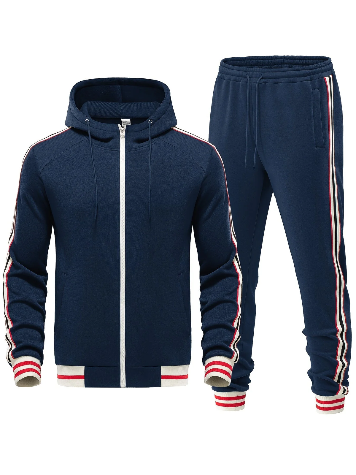 Heren Slim Fit Trainingspak met Capuchon en Strepen - Comfortabele Gebreide Mix