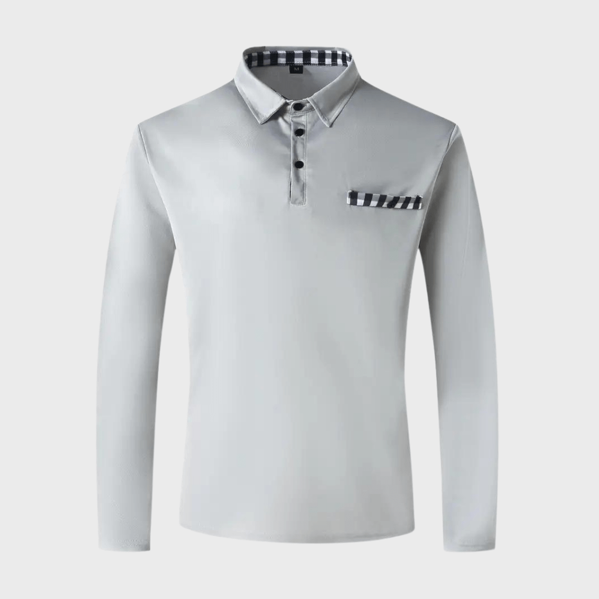 Heren T-shirt met Lange Mouwen, Geruite Kraag en Zak