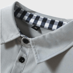 Heren T-shirt met Lange Mouwen, Geruite Kraag en Zak