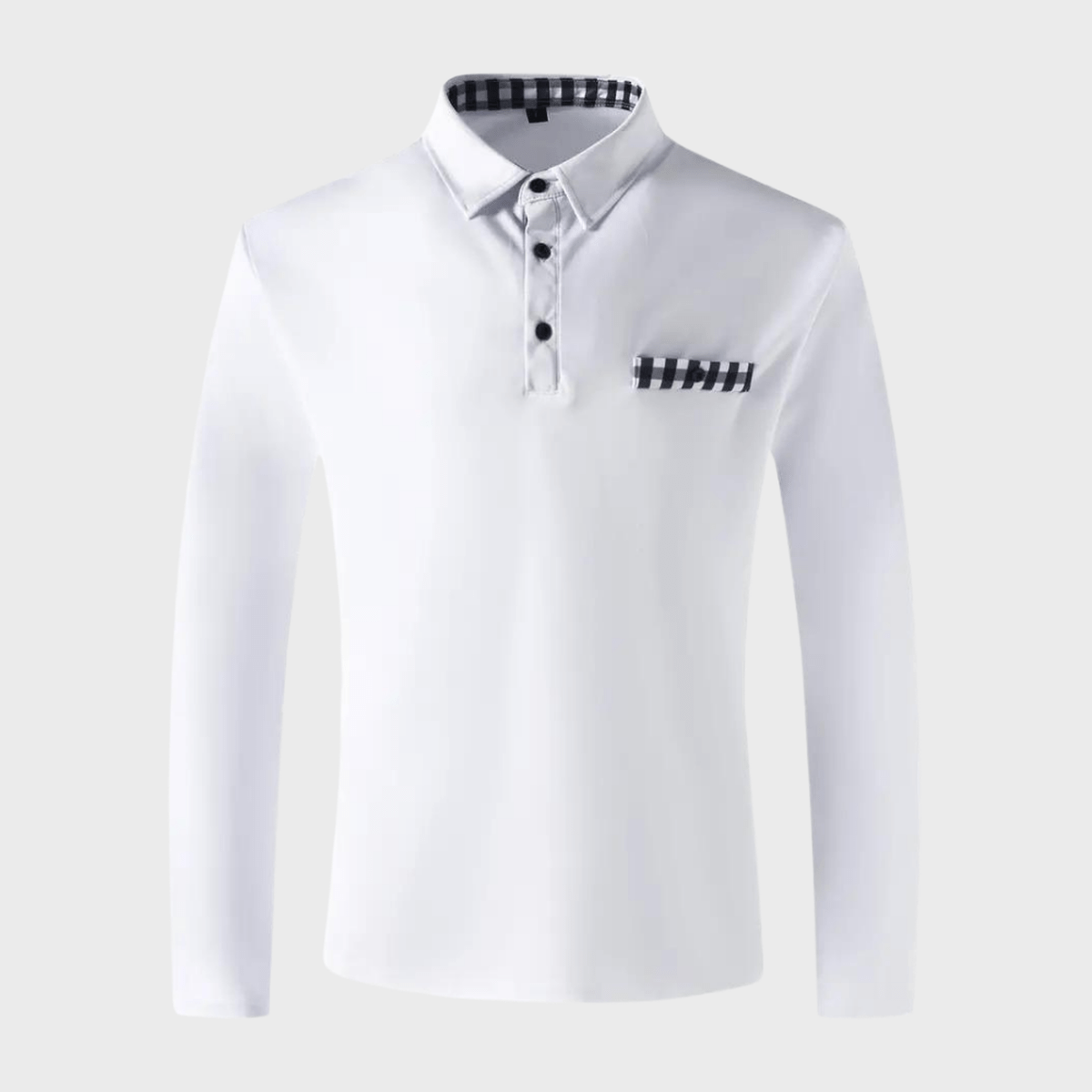 Heren T-shirt met Lange Mouwen, Geruite Kraag en Zak