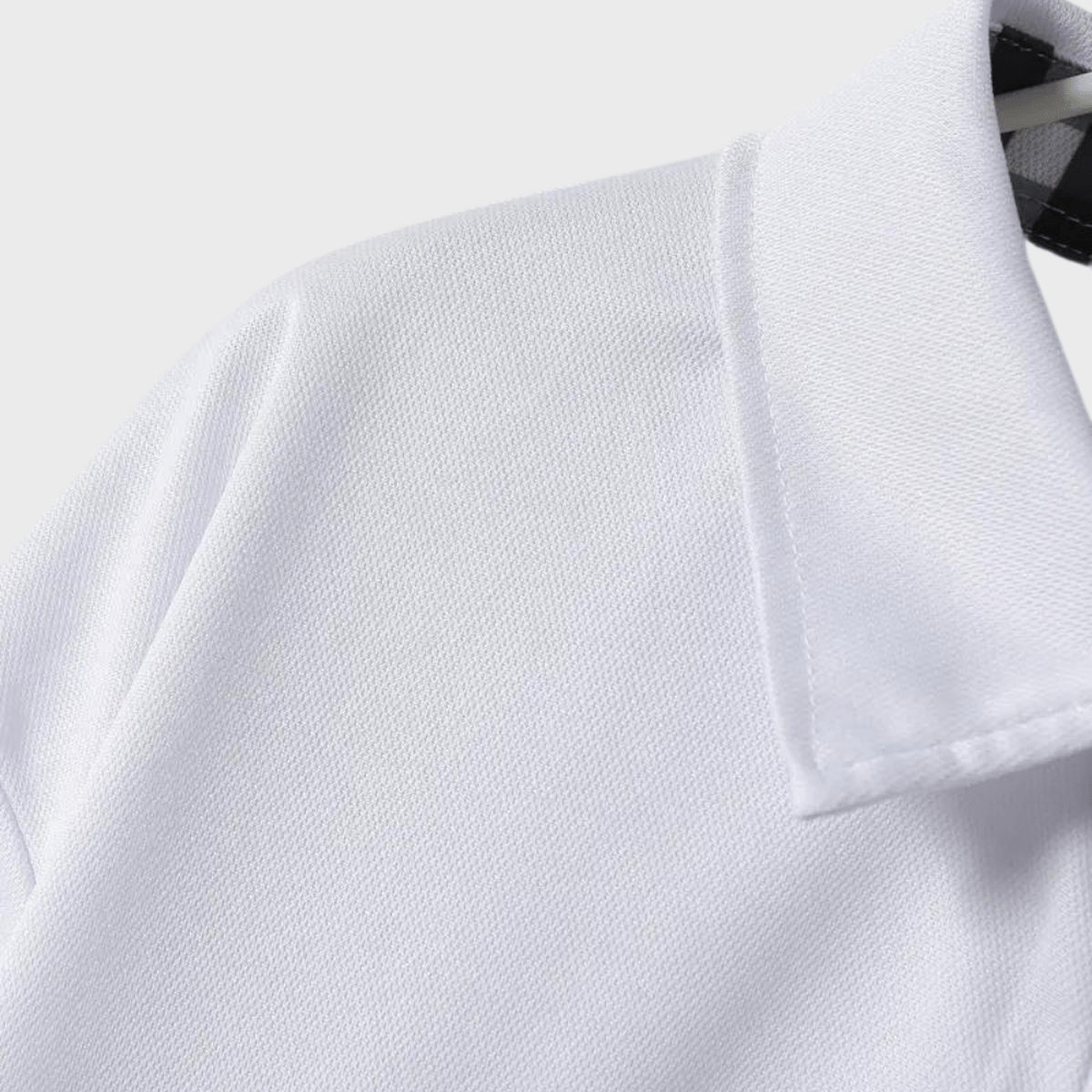 Heren T-shirt met Lange Mouwen, Geruite Kraag en Zak