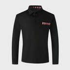 Heren T-shirt met Lange Mouwen, Geruite Kraag en Zak