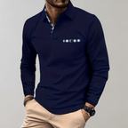 Heren T-shirt met Lange Mouwen, Geruite Kraag en Zak
