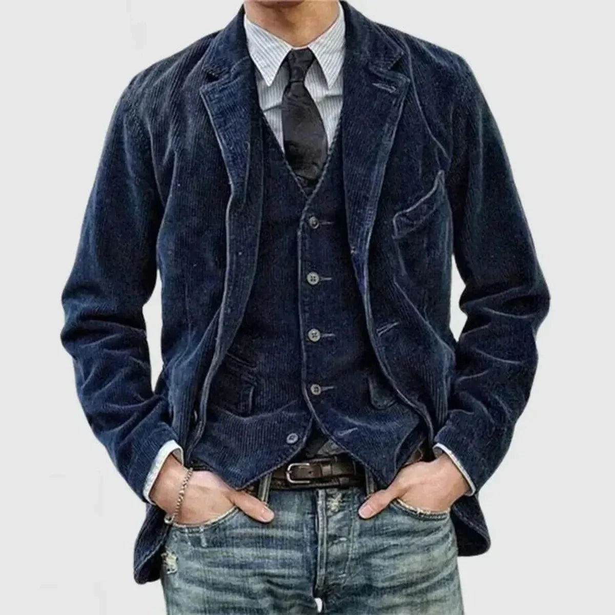 Heren Vintage Corduroy Jas met Omgeslagen Mouwen