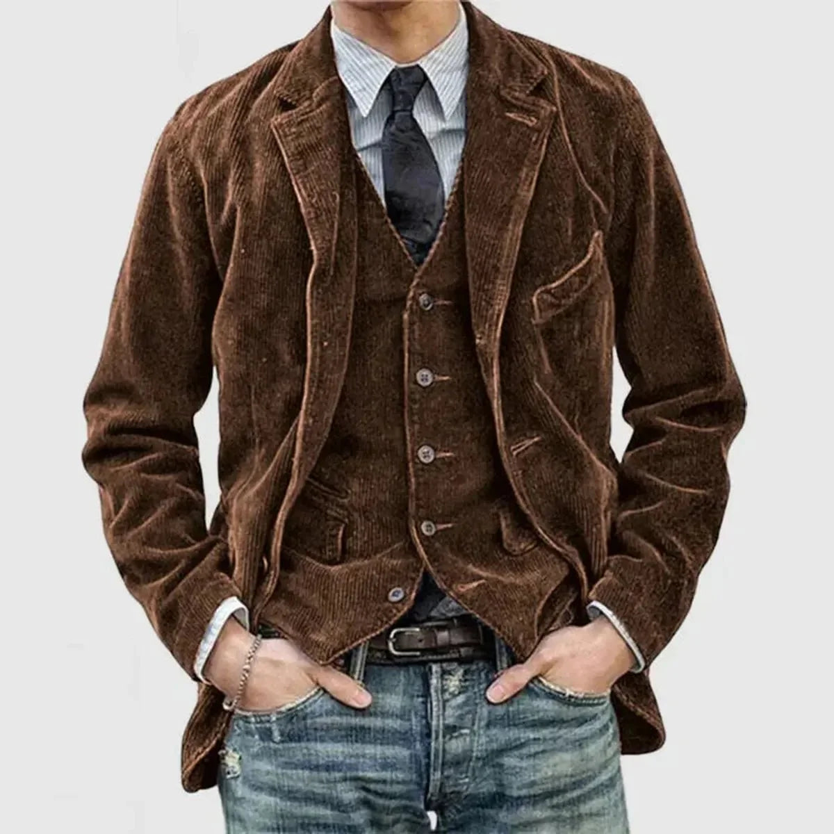 Heren Vintage Corduroy Jas met Omgeslagen Mouwen