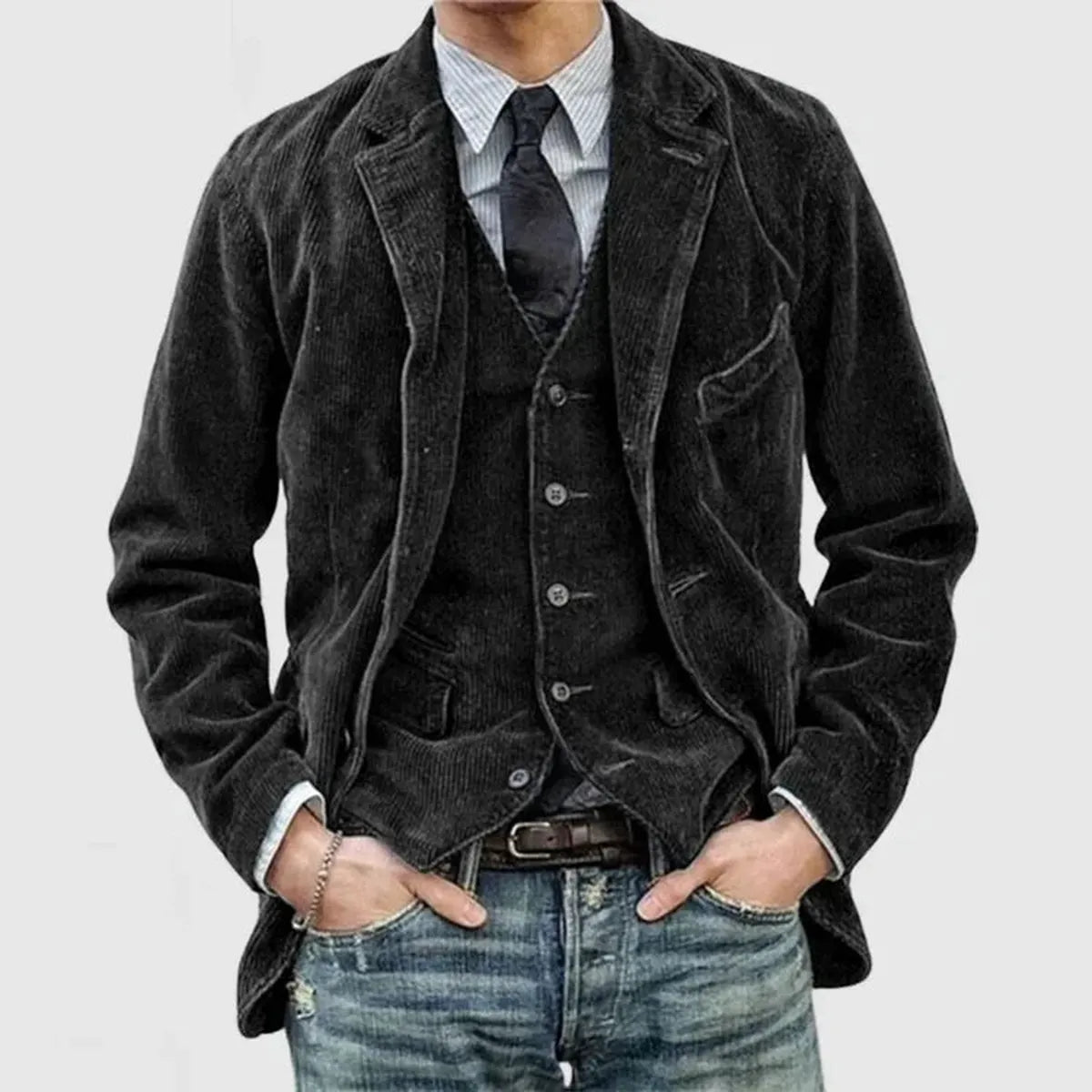 Heren Vintage Corduroy Jas met Omgeslagen Mouwen