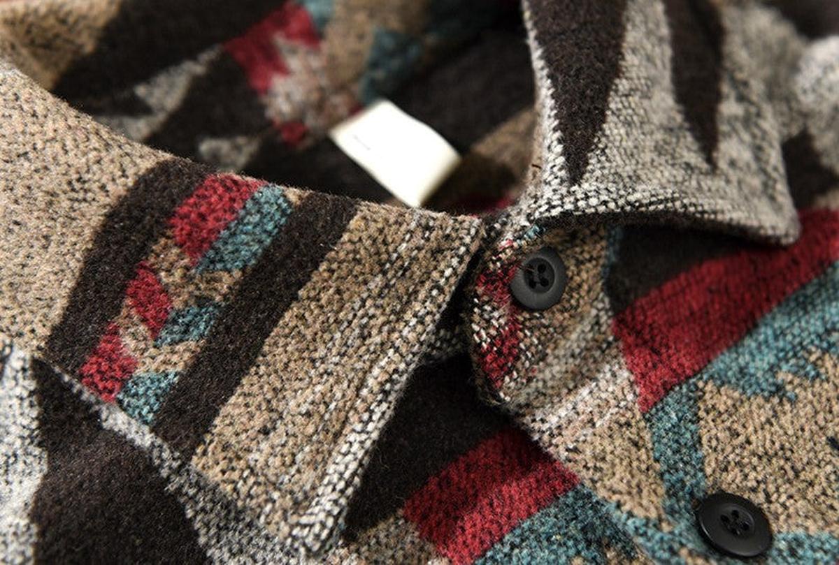 Heren Vintage Flanellen Overhemd Wolmix Retroprint Lange Mouwen