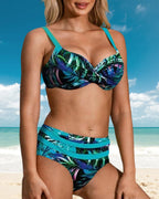 Hoge Taille Bikini Met Bladerenprint Voor Zomer Vakanties