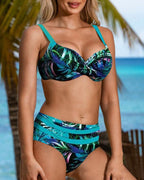 Hoge Taille Bikini Met Bladerenprint Voor Zomer Vakanties