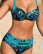Hoge Taille Bikini Met Bladerenprint Voor Zomer Vakanties