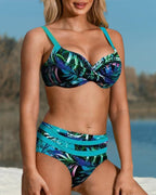 Hoge Taille Bikini Met Bladerenprint Voor Zomer Vakanties