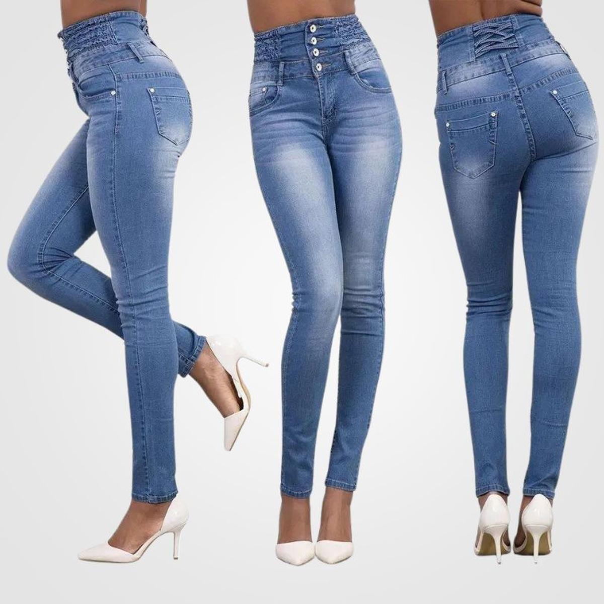 Hoge Taille Comfortabele En Elastische Slim-Fit Jeans