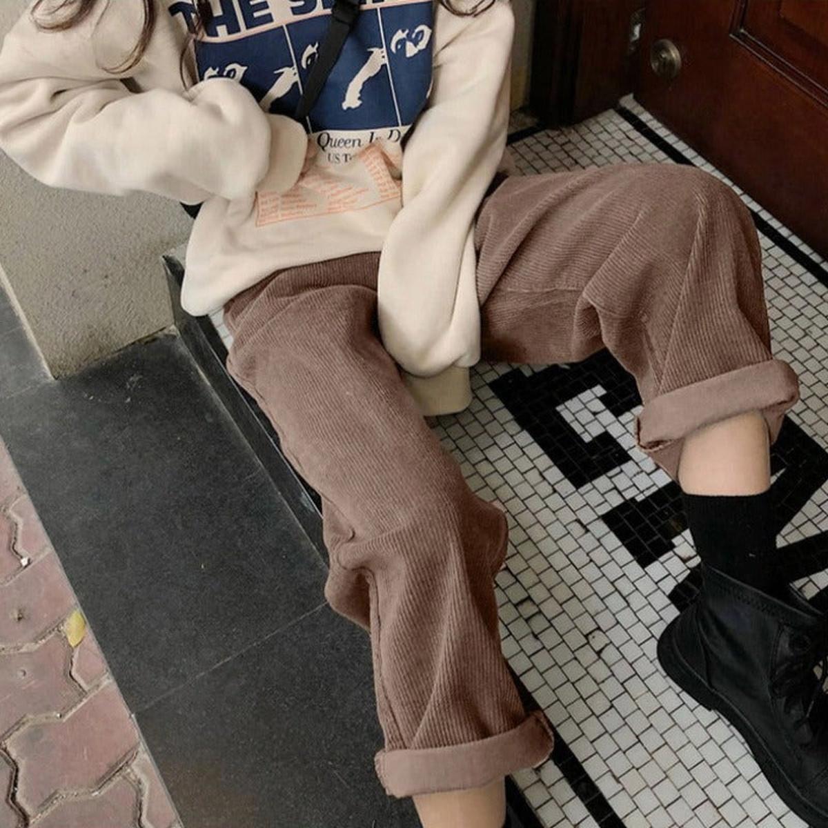 Hoge Taille Wijde Pijp Corduroy Broek Voor Dames