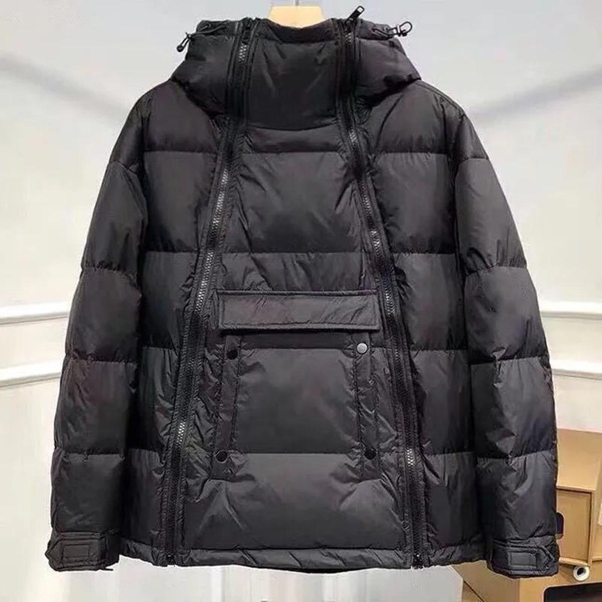 Hooded Jacket met Diagonale Rits en Trekkoord