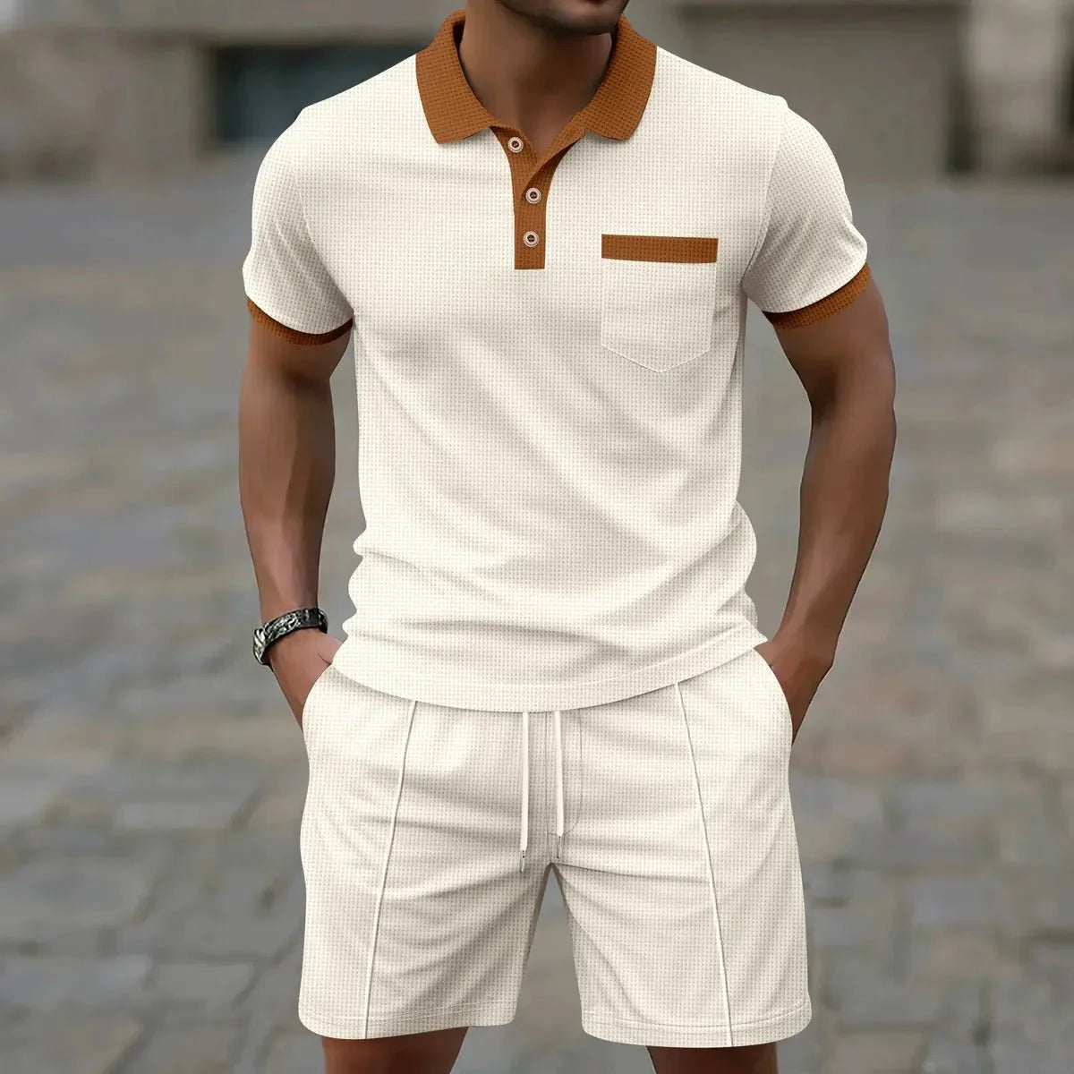 Katoenen Polo Shirt en Slim-Fit Shorts Set voor Mannen