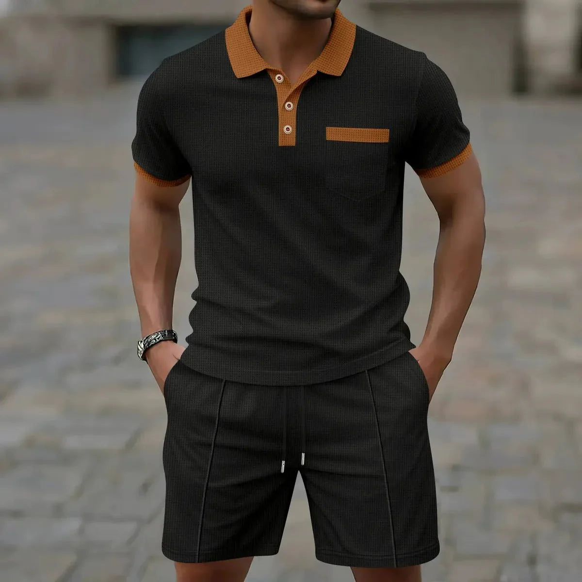 Katoenen Polo Shirt en Slim-Fit Shorts Set voor Mannen