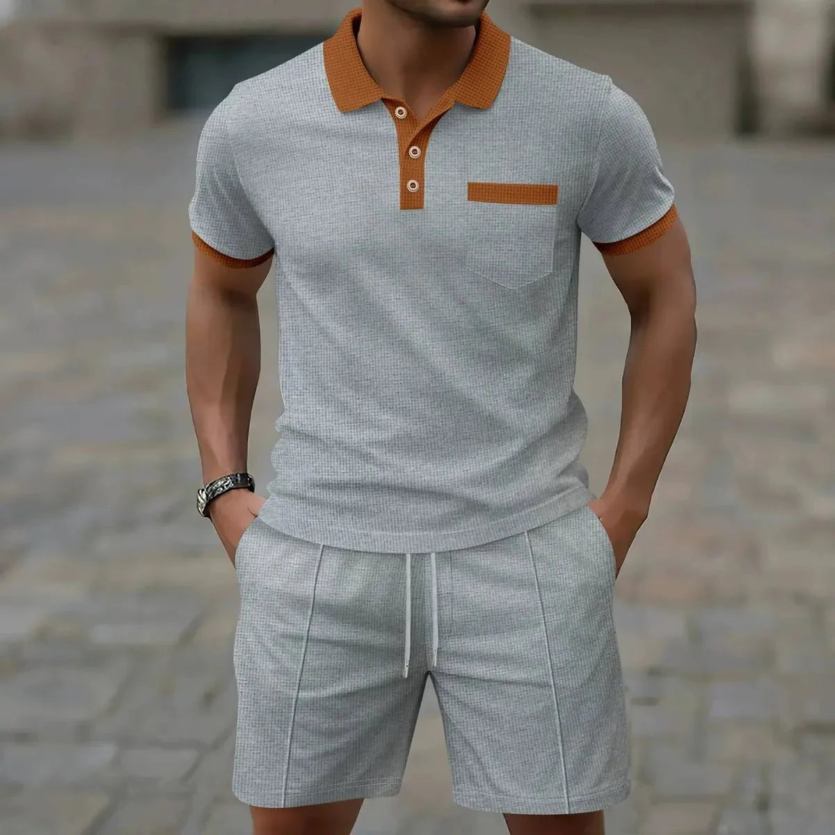 Katoenen Polo Shirt en Slim-Fit Shorts Set voor Mannen