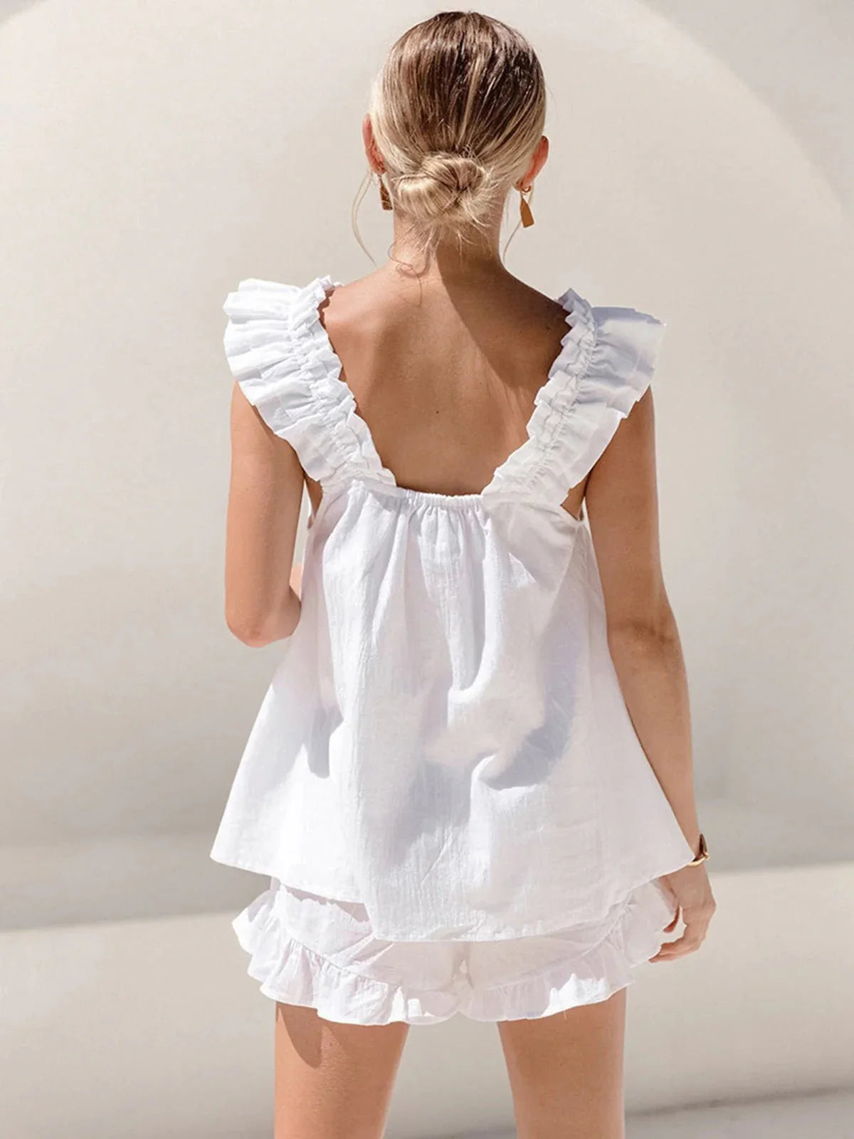 Katoenen Rimpel Shorts Set